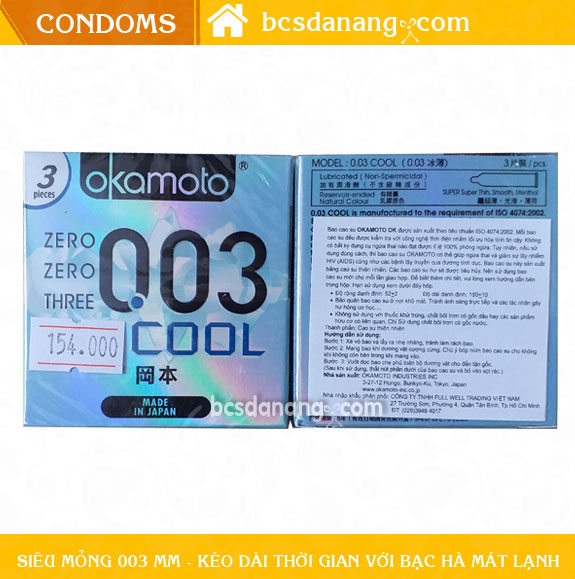 Bao Cao Su Siêu Mỏng Okamoto 0.03 COOL Mát Lạnh - Shop Bao Cao Su Đà Nẵng