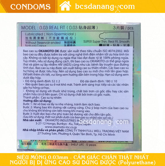 Bao Cao Su Siêu Mỏng Okamoto 0.03 Real Fit - Shop Bao Cao Su Đà Nẵng