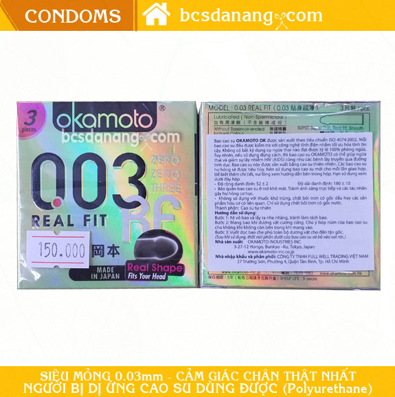 Bao Cao Su Siêu Mỏng Okamoto 0.03 Real Fit - Shop Bao Cao Su Đà Nẵng